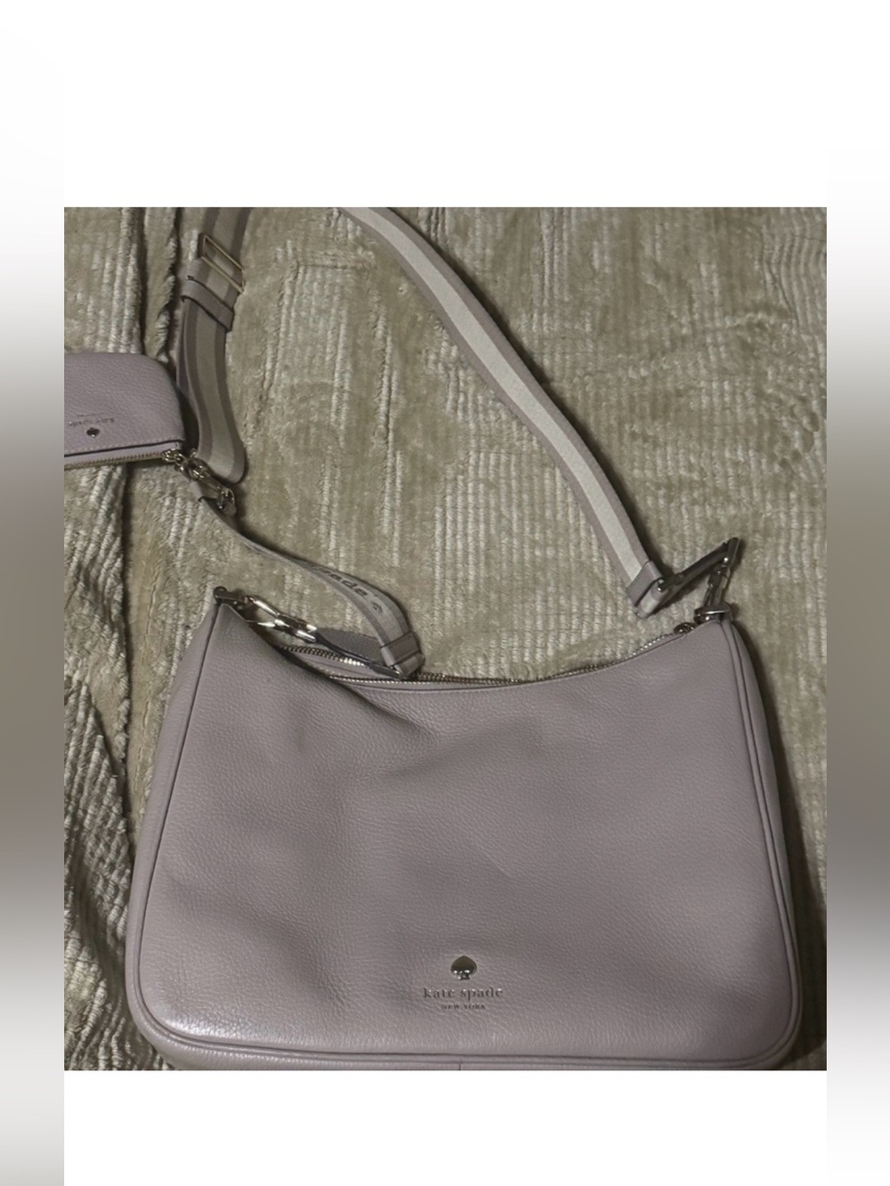 kate spade Pebbled Leather Shoulder Bag in Soft Grey Lavender